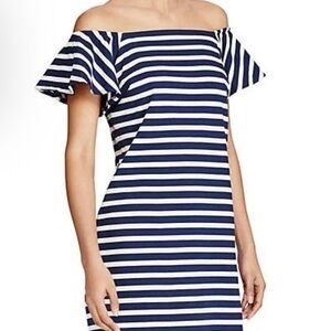 LAUREN RALPH LAUREN navy striped flutter sleeve dress…